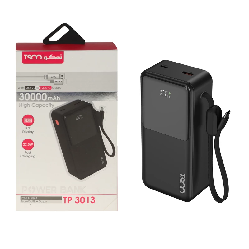 پاوربانک فست شارژ TSCO 30000mAh مدل TP 3013 22.5W - مشکی (گارانتی 12 ماهه TSCO)